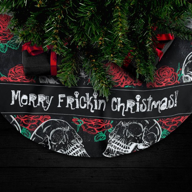 Skulls and Red Roses | Modern Gothic Glam Grunge Brushed Polyester Tree Skirt (Creator Uploaded)