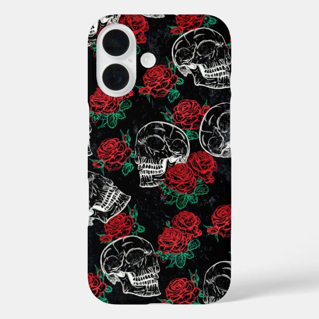 Skulls and Red Roses | Modern Gothic Glam Grunge Case-Mate iPhone Case (Back)