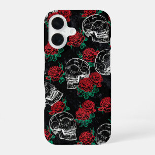 Skulls and Red Roses Modern Gothic Glam Grunge iPhone 16 Case