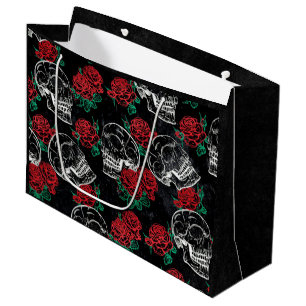 Skulls and Red Roses Modern Gothic Glam Grunge Large Gift Bag