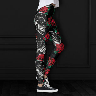 Skulls and Red Roses Modern Gothic Glam Grunge Leggings