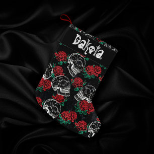 Skulls and Red Roses Modern Gothic Glam Grunge Small Christmas Stocking