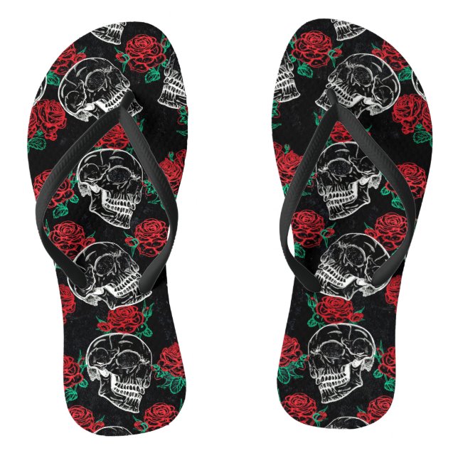 Skulls and Red Roses | Modern Gothic Glam Grunge Thongs (Footbed)