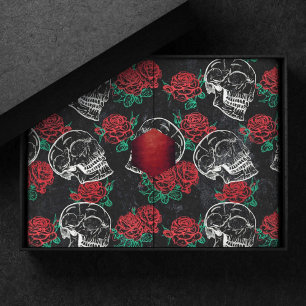 Skulls and Red Roses Modern Gothic Glam Grunge Tissue Paper