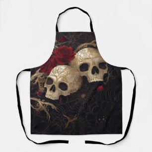 Skulls and red roses style design apron