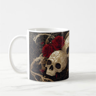 Skulls and red roses style design coffee mug