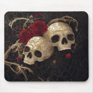 Skulls and red roses style design mouse pad
