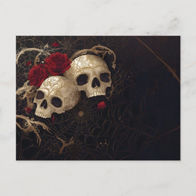 Skulls and red roses style design postcard (Front)