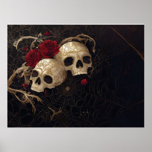 Skulls and red roses style design poster