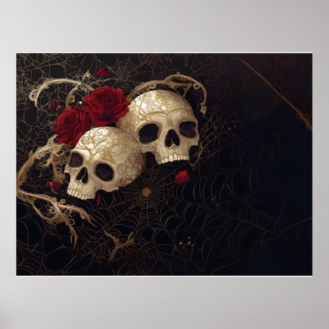 Skulls and red roses style design poster (Front)