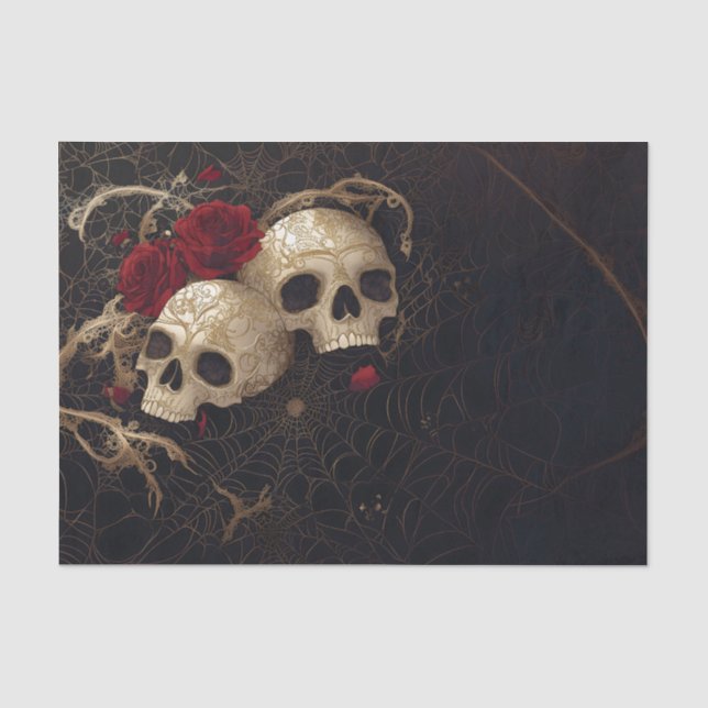 Skulls and red roses style design tissue paper (Front)