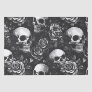 Skulls And Roses Black Halloween Tissue Paper