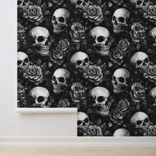 Skulls And Roses Black Halloween Wallpaper