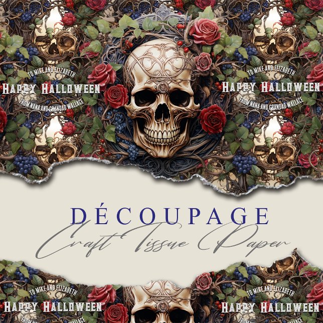 Skulls and Roses Blue Floral Gothic Halloween Tissue Paper (Creator Uploaded)