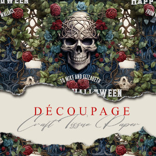 Skulls and Roses Blue Floral Gothic Halloween Tissue Paper