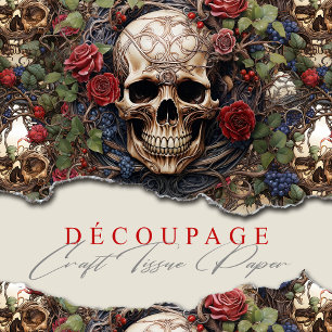 Skulls and Roses Blue Floral Gothic Tissue Paper