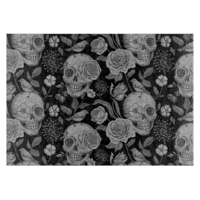 Skulls and Roses Gothic Cutting Board (Front)