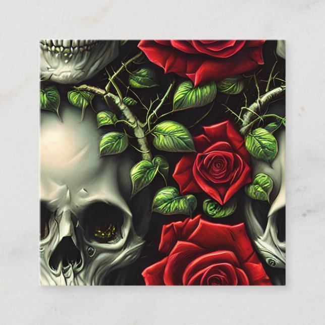 Skulls and Roses in the Style of Graphic Planner Square Business Card (Front)