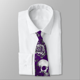 Skulls And Roses Purple Halloween Tie