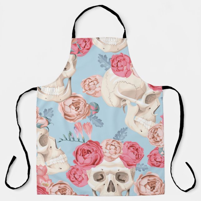 Skulls and Roses Vintage Pattern Apron (Front)