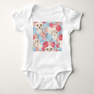 Skulls and Roses Vintage Pattern Baby Bodysuit