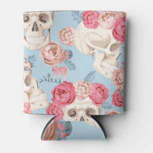 Skulls and Roses Vintage Pattern Can Cooler