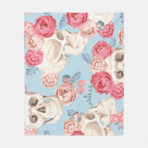 Skulls and Roses Vintage Pattern Fleece Blanket