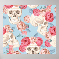 Skulls and Roses Vintage Pattern