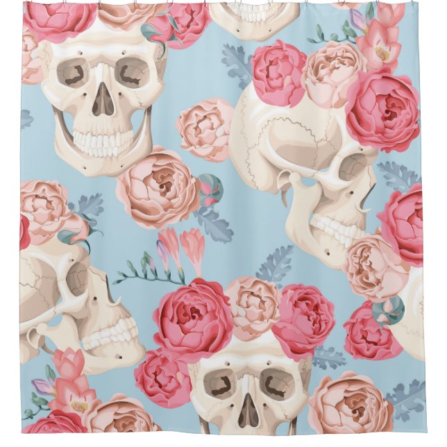 Skulls and Roses Vintage Pattern Shower Curtain (Front)
