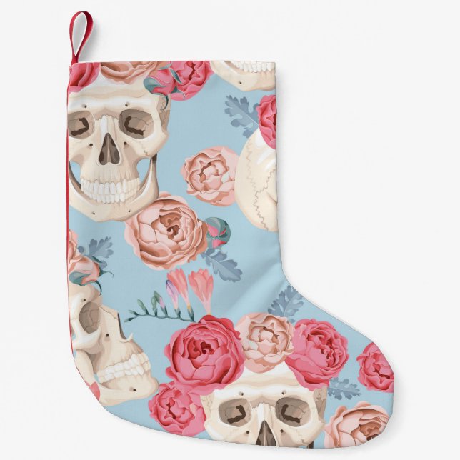 Skulls and Roses Vintage Pattern Small Christmas Stocking (Front)