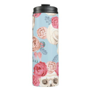 Skulls and Roses Vintage Pattern Thermal Tumbler