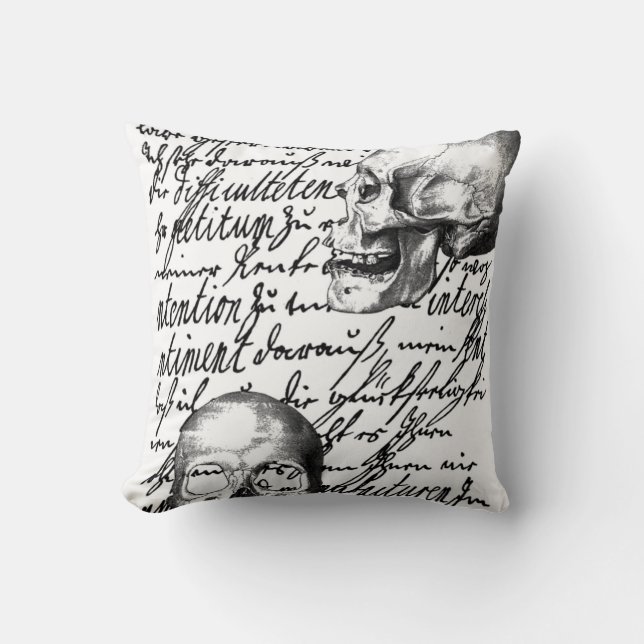 Skulls and script spell out "Liebesbrief" or Love Cushion (Front)