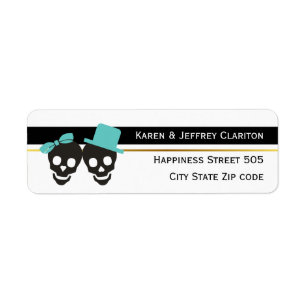 Skulls and stripes aqua Halloween wedding Return Address Label