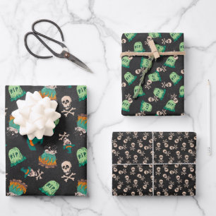 Skulls and Tombstone Halloween Wrapping Paper Sheet