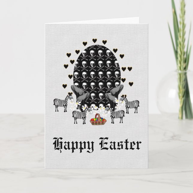 Skulls and Zebras Easter Egg Holiday Card (Front)