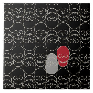 Skulls - Bat Black and Bone White Ceramic Tile