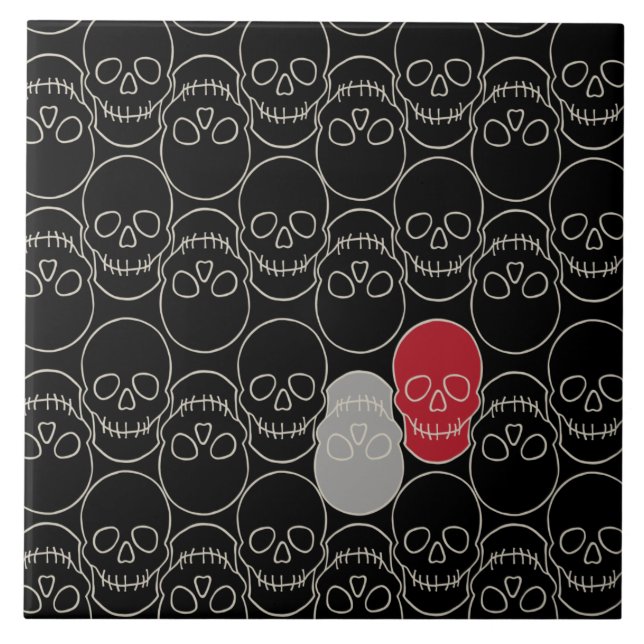 Skulls - Bat Black and Bone White Ceramic Tile (Front)