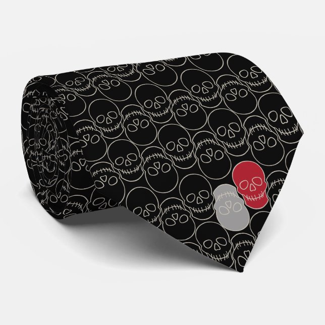 Skulls - Bat Black and Bone White Tie (Rolled)