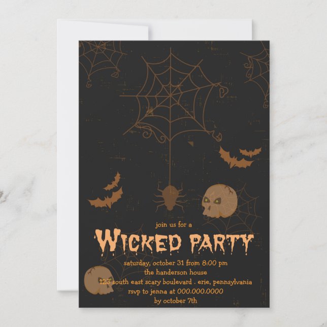 Skulls Bats and Spiders Halloween Party Invitation (Front)