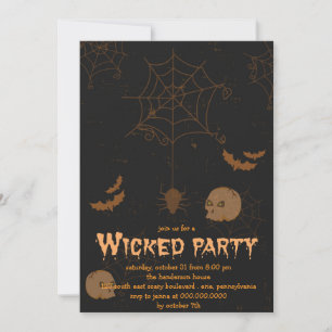 Skulls Bats and Spiders Halloween Party Invitation