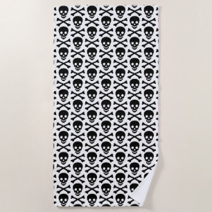 Skulls black and white modern pattern beach towel