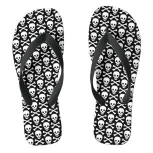 Skulls black and white modern pattern thongs