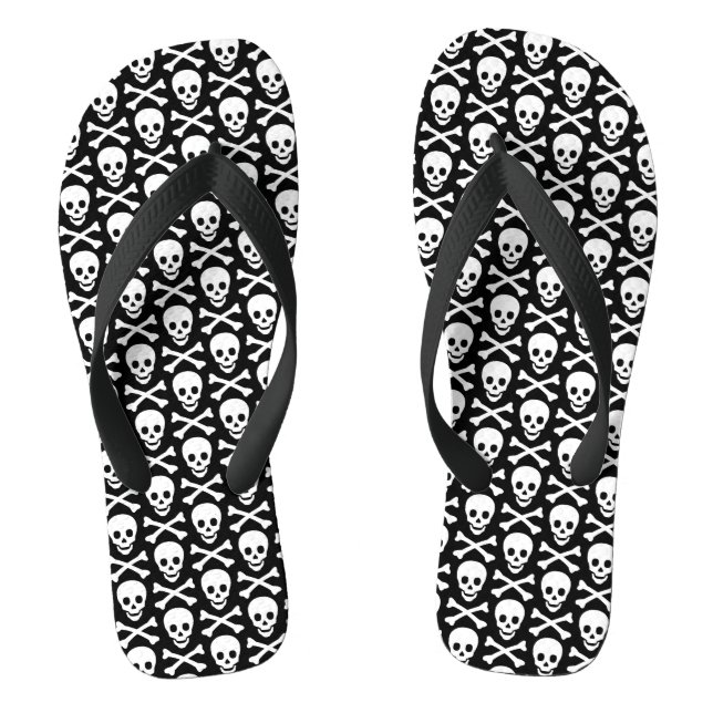Skulls black and white modern pattern thongs (Footbed)