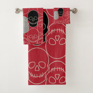 Skulls - Blood Red and Bone White Bath Towel Set