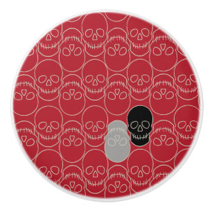 Skulls - Blood Red and Bone White Ceramic Knob