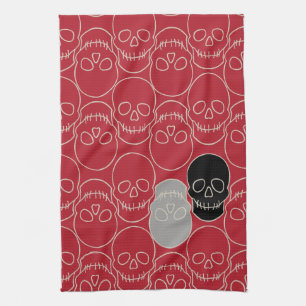  Skulls - Blood Red and Bone White Tea Towel