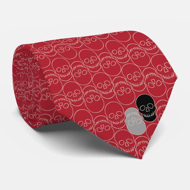  Skulls - Blood Red and Bone White  Tie (Rolled)