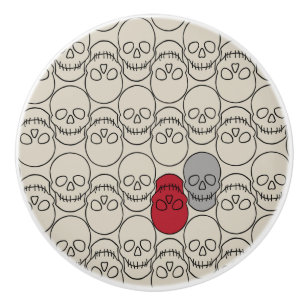 Skulls - Bone White and Bat Black  Ceramic Knob