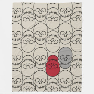 Skulls - Bone White and Bat Black Fleece Blanket