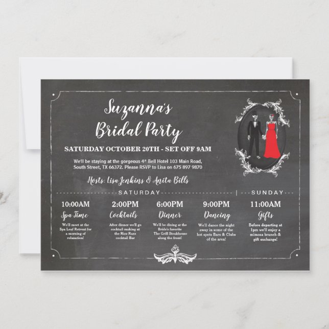 Skulls Bridal Shower Itinerary Bachelorette Chalk Invitation (Front)